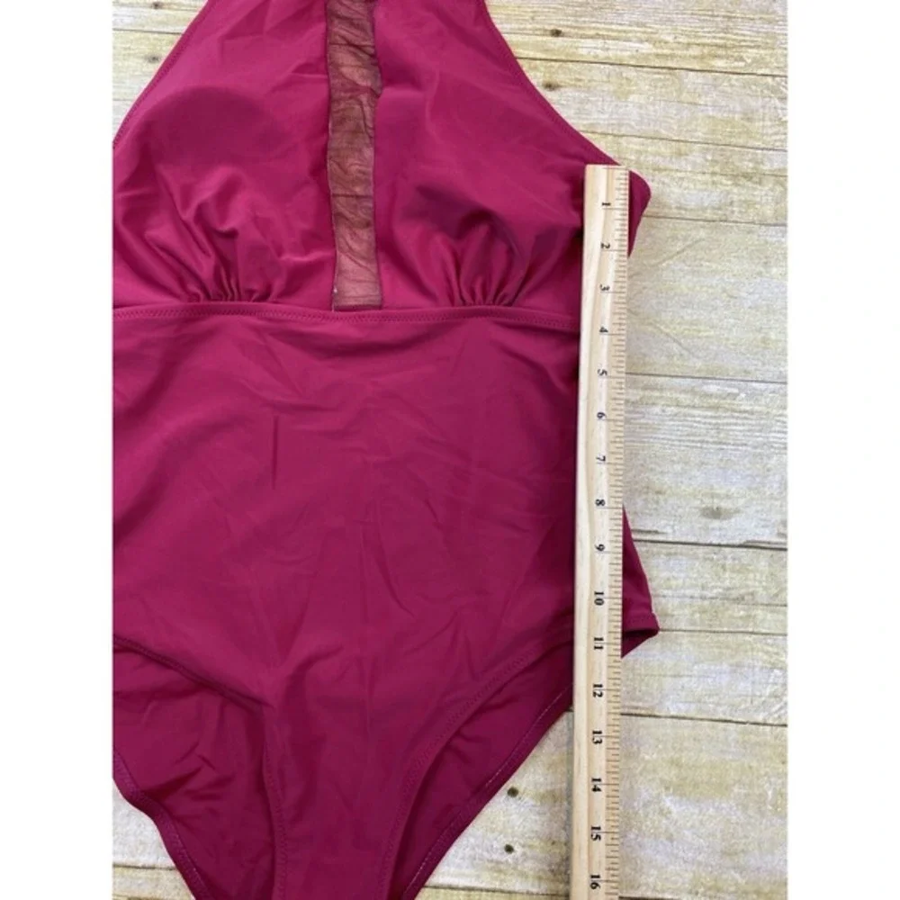 Women's High Cut One Piece Bathing Suit Dark Red Women's Size Medium‎ Halter